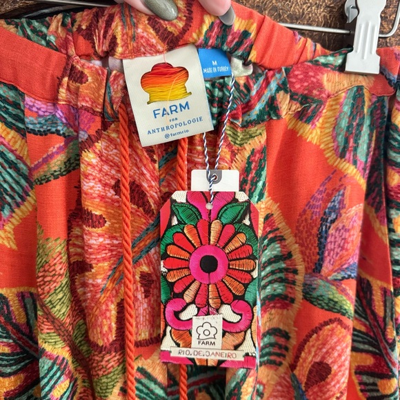 Farm Rio Birdie Wide-Leg Pants ANTHROPOLOGIE Banana Moon M Botanicals Birds NWT - Picture 2 of 7